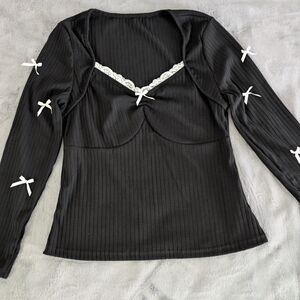 SHEIN Black Ribbed Long Sleeve Top